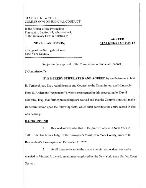 Agreed Statement of Facts - New York State Commission on Judicial ...