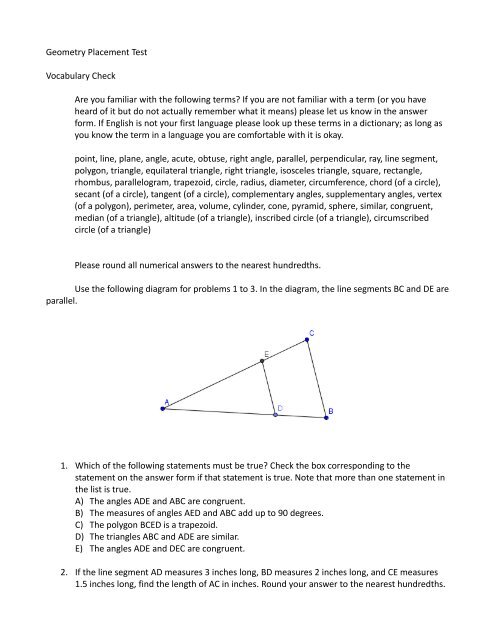 Geometry Placement Test - The Putney School