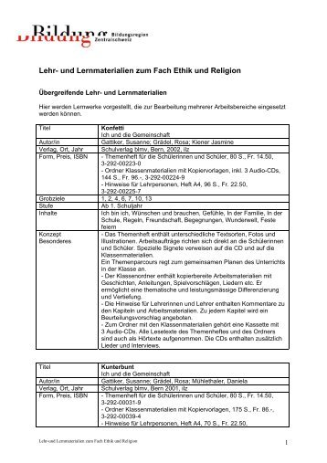 Lehr- und Lernmaterialien zum Fach Ethik und ... - MEDIENSTELLE