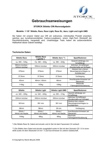 Gebrauchsanweisungen Stiletto Gabeln 2008 - Storck Bicycle GmbH
