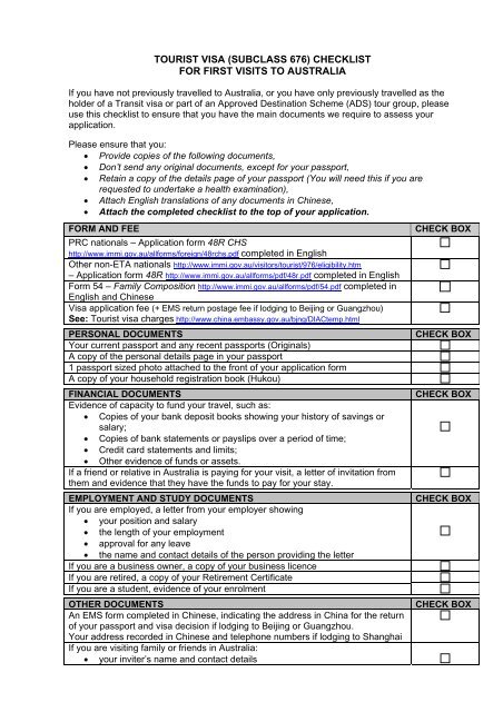 tourist visa (subclass 676) checklist for first visits to australia