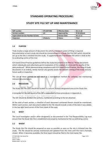 Study Site File SOP - Liverpool School of Tropical Medicine