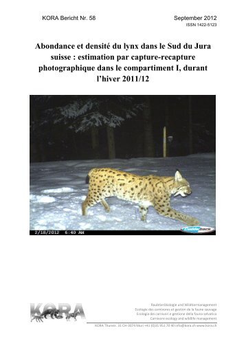 Abondance et densitÃ© du lynx dans le Sud du Jura suisse ... - Kora