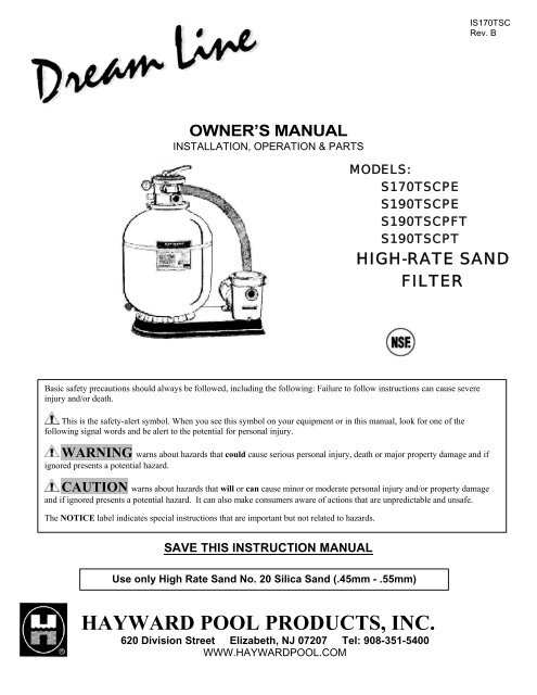 Dream Line High-Rate Sand Filters - Owner's Manual - Hayward