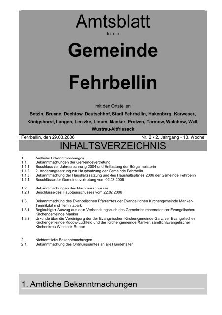 Gemeinde Fehrbellin - verwaltung.gemeinde-fehrbellin.de