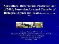 Possession, Use, and Transfer of Biological Agents and Toxins