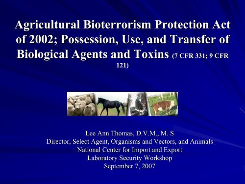Possession, Use, and Transfer of Biological Agents and Toxins