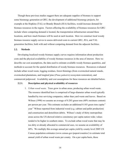 Biomass Resource Assessment Part I - Gainesville Regional Utilities