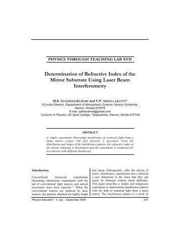 Determination of Refractive Index of the Mirror Substrate using laser ...