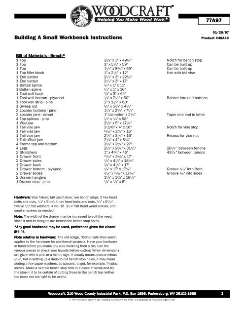 77a97 Building A Small Workbench Instructions Woodcraft