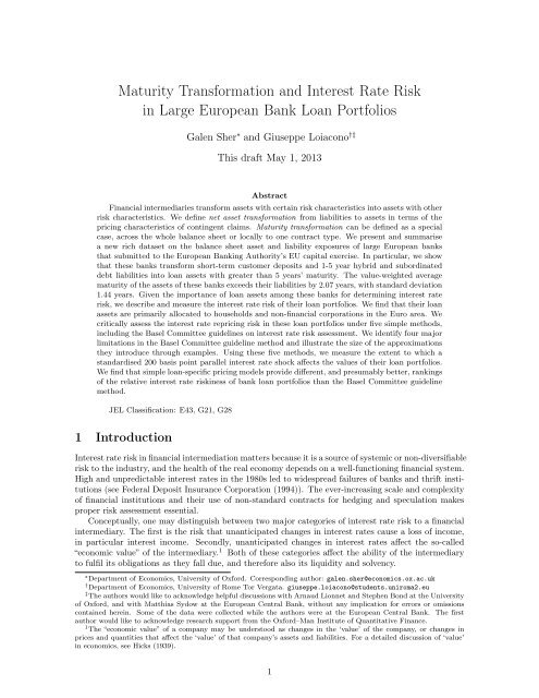 Maturity Transformation and Interest Rate Risk in Large European ...