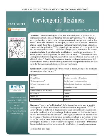 Cervicogenic Dizziness - Neurology Section