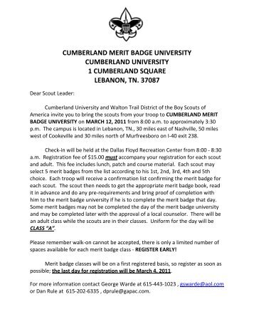 CUMBERLAND MERIT BADGE UNIVERSITY - Cumberland University