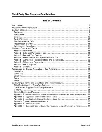 Gas Retailers Table of Contents - SaskEnergy