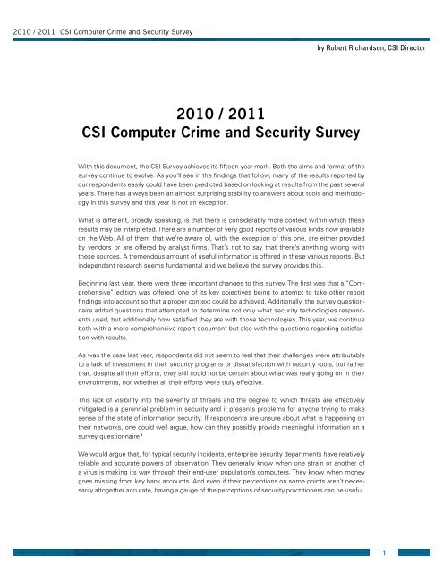 2010/2011 Computer CrIme and SeCurIty Survey - Gatton College ...