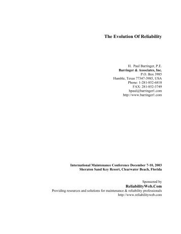 The Evolution Of Reliability - Barringer and Associates, Inc.