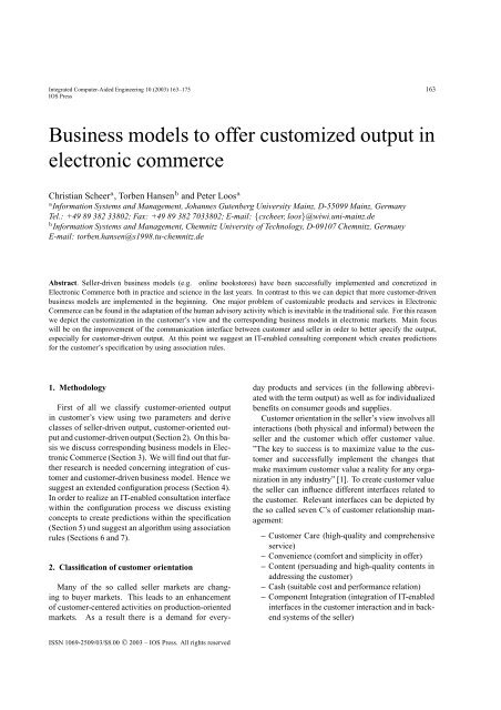 Business models to offer customized output in electronic commerce
