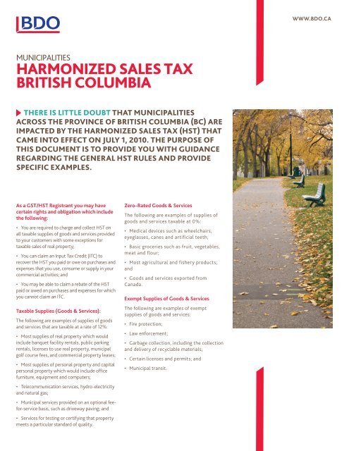 Harmonized sales tax britisH columbia - BDO Canada