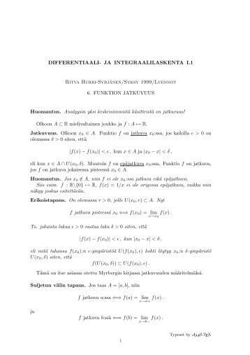 DIFFERENTIAALI- JA INTEGRAALILASKENTA I.1 Ritva Hurri ...