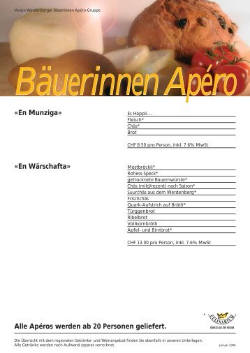 ApÃƒÂ©ros werden ab 20 Personen geliefert. - Region Werdenberg