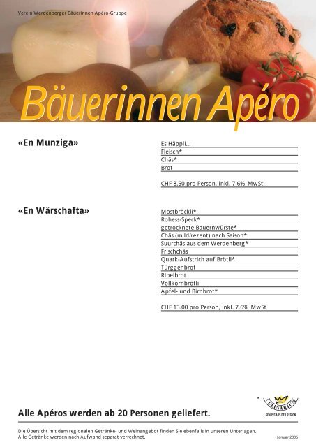 ApÃƒÂ©ros werden ab 20 Personen geliefert. - Region Werdenberg