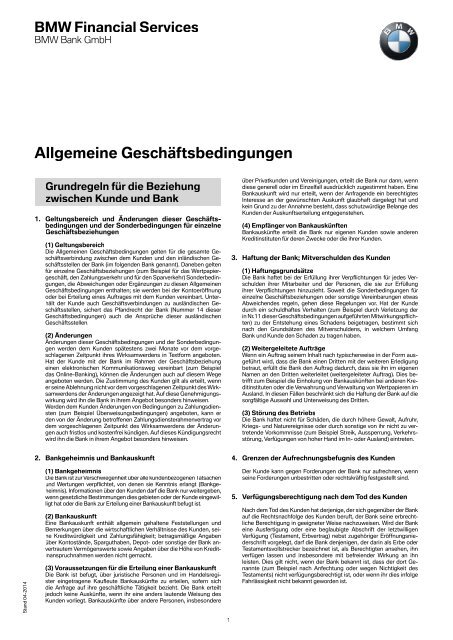 Allgemeine Geschaftsbedingungen Pdf Bmw Bank Gmbh