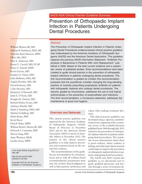 Prevention Of Orthopaedic Implant Infection In Patients Undergoing