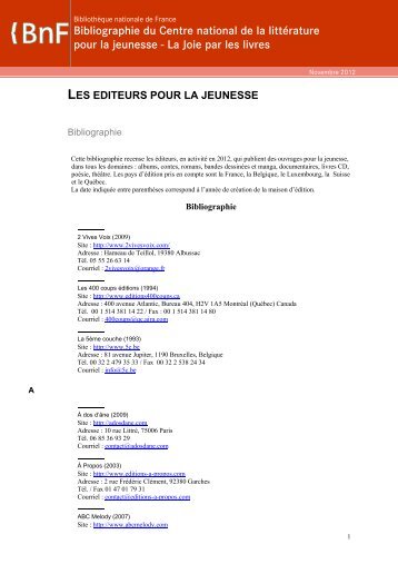 Novembre 2012 - La joie par les livres - BibliothÃ¨que nationale de ...