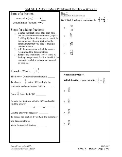 Math POD Student Workbook