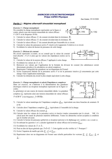 Exercice Courant Alternatif Sinusoidal Monophas PDF Cours Exercices 