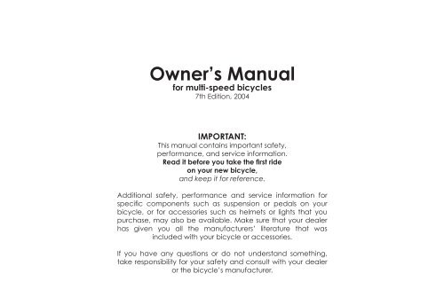 Owner's Manual - Diamondback Bicycles