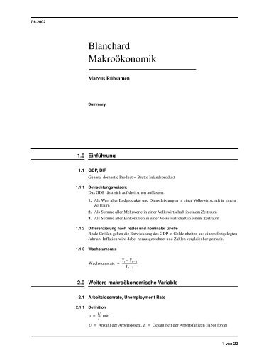 advanced Macroeconomics in Anlehnung an Oliver Blanchard