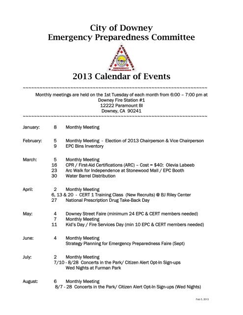 City of Downey Emergency Preparedness Committee 2013 ...