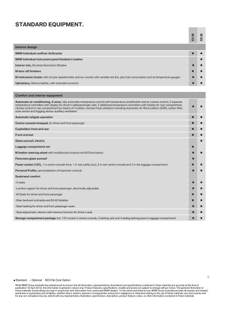 X5 M and X6 M Dealer Specification Guide - BMW