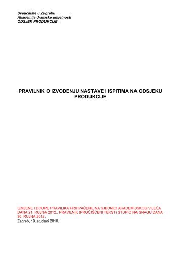 pravilnik o izvoÄenju nastave i ispitima na odsjeku produkcije - ADU