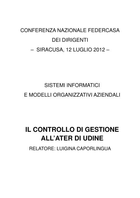 IL CONTROLLO DI GESTIONE ALL'ATER DI UDINE - Federcasa