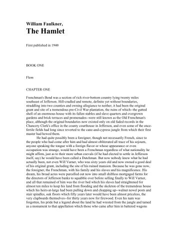 William Faulkner, The Hamlet - literature save 2