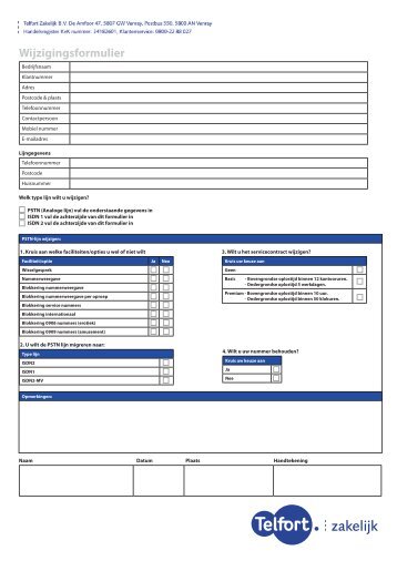 Wijzigingsformulier - Telfort