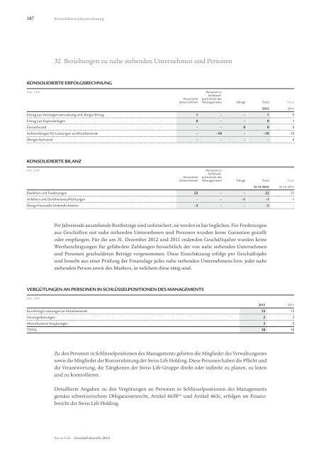 Konsolidierte Jahresrechnung - Swiss Life - Online Report