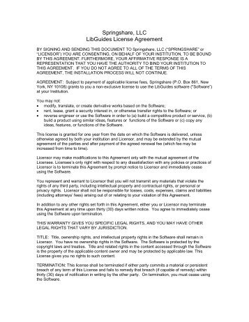 Springshare, LLC LibGuides License Agreement