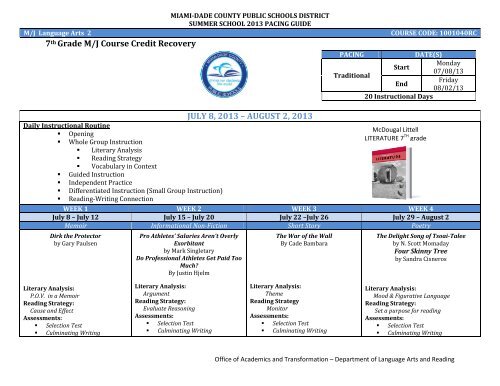 7th Grade M/J Course Credit Recovery JULY 8, 2013 - Division of ...