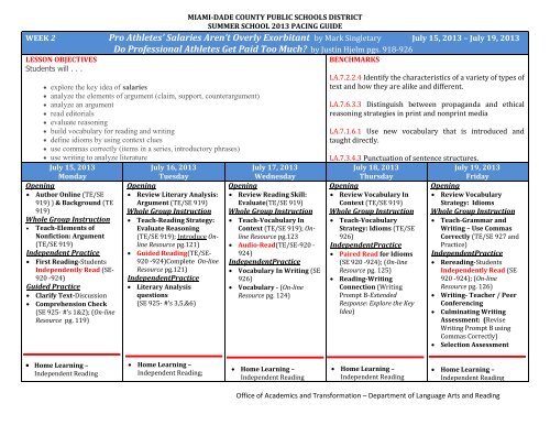 7th Grade M/J Course Credit Recovery JULY 8, 2013 - Division of ...