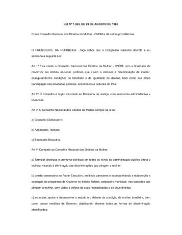 LEI NÂº 7.353, DE 29 DE AGOSTO DE 1985 Cria o Conselho ...