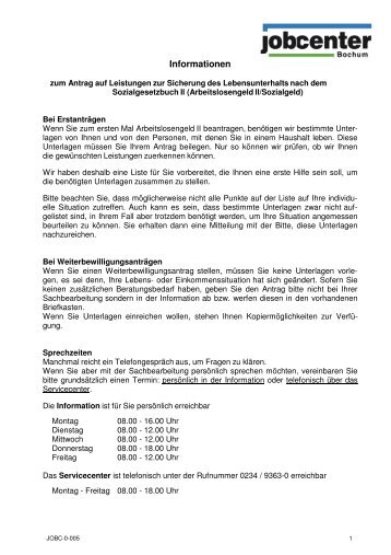 Unterlagen fÃ¼r den Erstantrag - Jobcenter Bochum