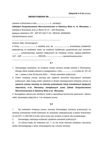 WzÃ³r Umowy Ramowej (umowa-ramowa_wzor.pdf) - ZGN Wola