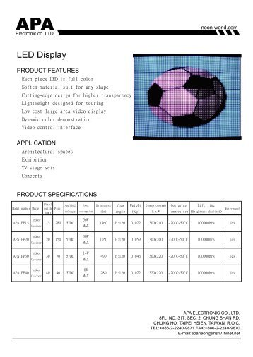 LED Display product Data Sheet - APA Electronic co. LTD.