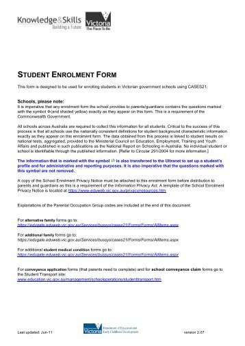 Student Enrolment Form - Dunkeld Consolidated School
