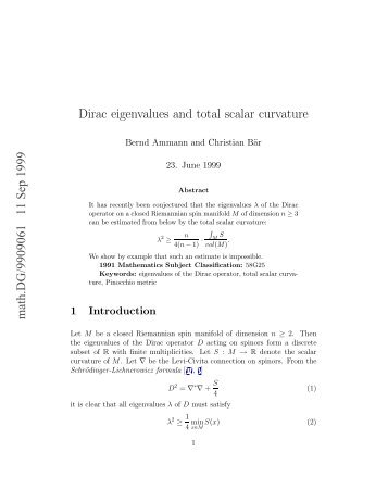 Dirac eigenvalues and total scalar curvature - Mathematik