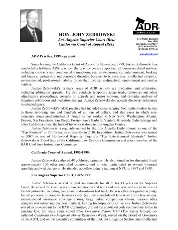 HON. JOHN ZEBROWSKI - ADR Services, Inc.