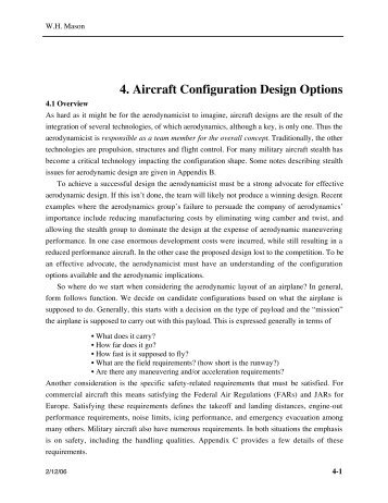 4. Aircraft Configuration Design Options - the AOE home page ...